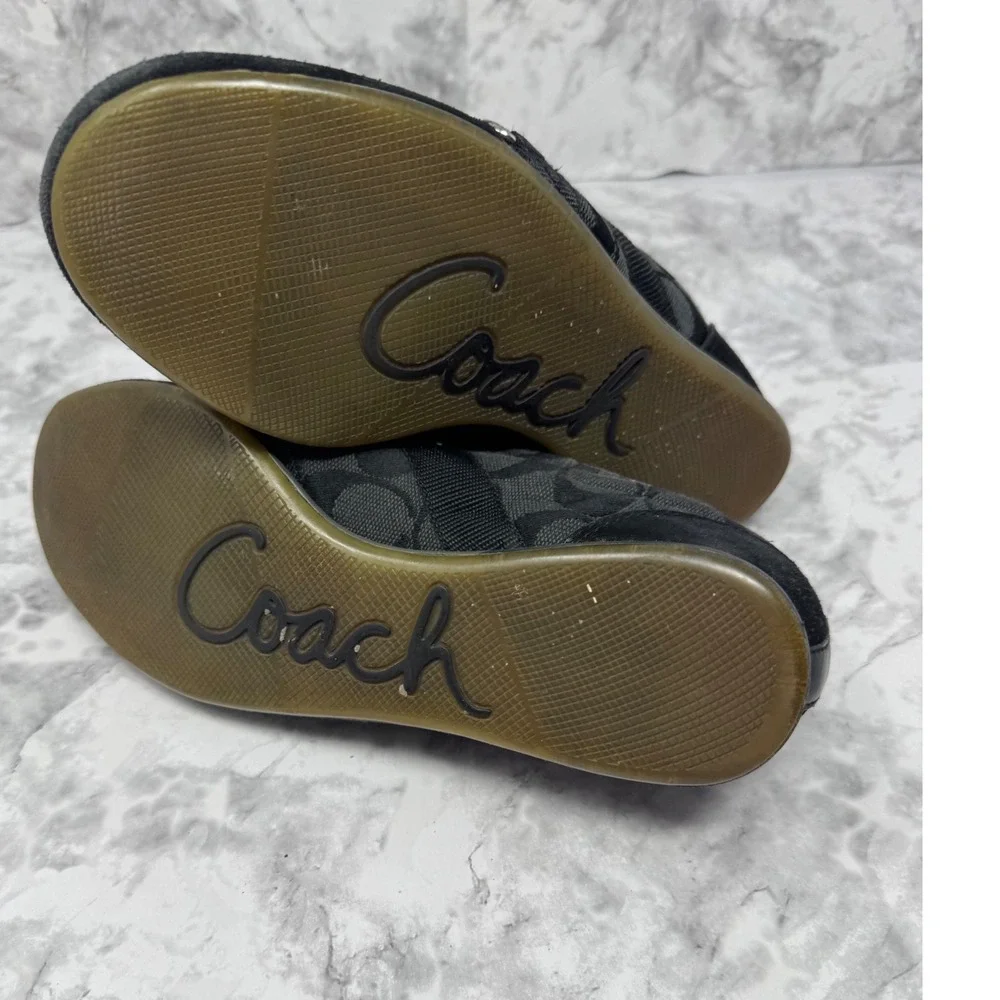 Coach Signature 🖤Jacquard Z-Strap Sneakers Black Grey Suede Trim Low Top Shoes - Picture 10 of 12